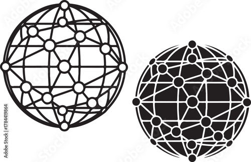 Global network connection icon, depicting interconnected dots and lines, symbolizing worldwide communication, digital data, technology, and internet. isolated on white background, Vector, illustration