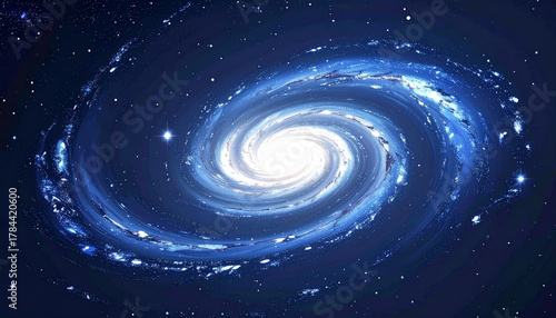 A stunning spiral galaxy swirls in the vastness of space, a cosmic wonder.