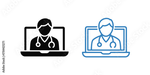 Telemedicine Consultation Icons Doctor Online Medical Advice and Support Concept
