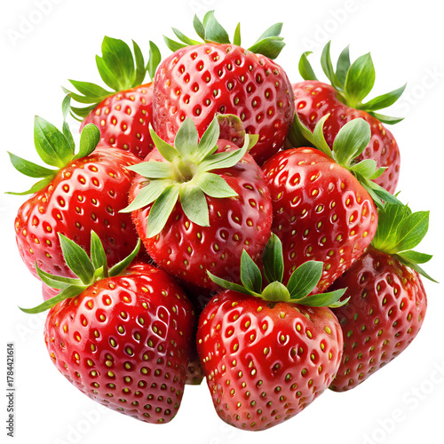 A pile of fresh ripe strawberries isolated on transparent background, perfect for a healthy snack or dessert, full of vitamins and antioxidants