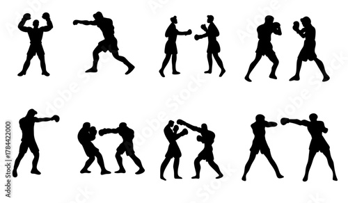 Male boxing palyer  silhouettes set athlete boxer