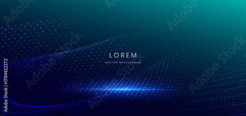 Dotted glowing futuristic tech on dark blue background. Technology data communication concept.