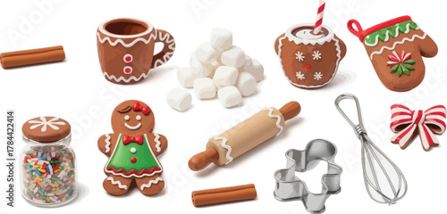 Gingerbread cookies and hot chocolate ingredients, perfect for a festive holiday baking session with family and friends
