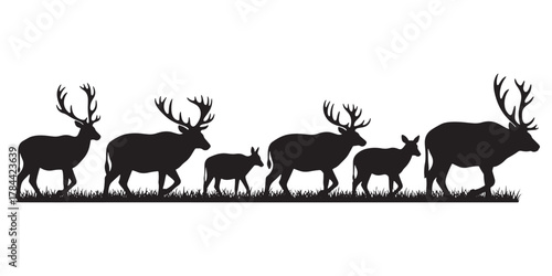 Silhouette of deer family isolated on white background