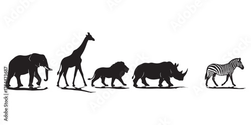 Silhouette of african animals isolated on white background