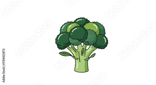 A simplified, cartoon illustration of a broccoli vegetable on a blank white background