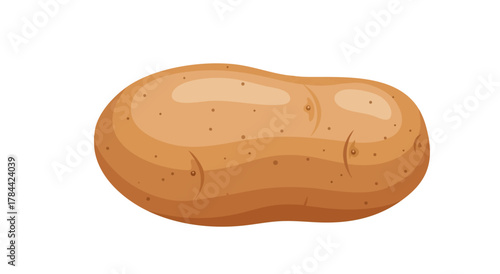 A cartoon illustration of a single brown potato with various small speckles