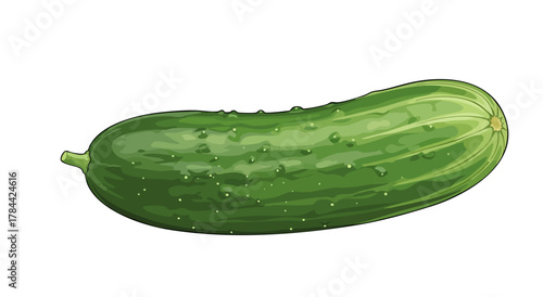 A detailed, stylized illustration of a fresh cucumber with a textured green skin
