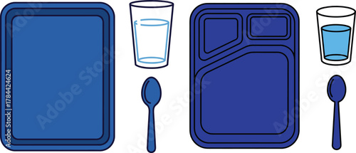 Blue Meal Tray Dinnerware Set School Lunch Vector Graphic Icon