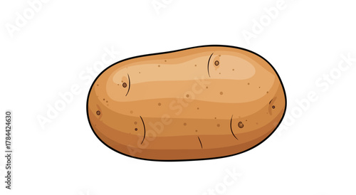 A single, cartoonish brown potato with small blemishes, isolated on a white background