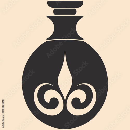 Black perfume bottle with square cap icon on transparent background silhouette