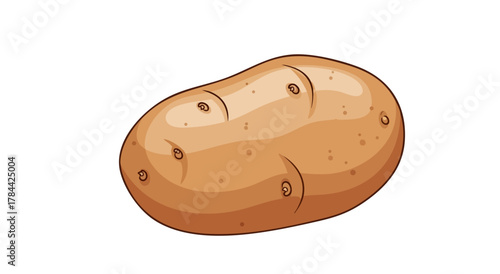Cartoon illustration of a potato with brown skin and several spiral marks