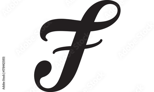 Elegant letter F in cursive a classic calligraphy style isolated on white background