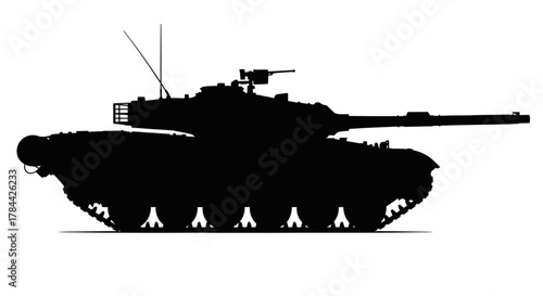 Silhouette of a modern main battle tank, side view, against white background.