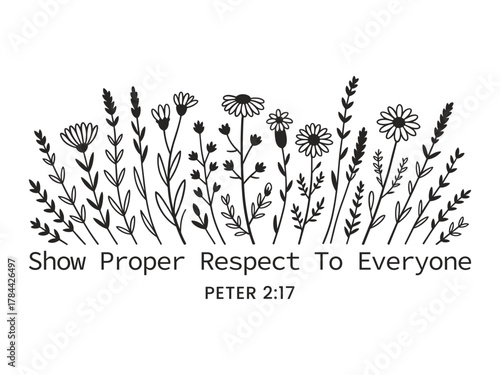 Black and white floral border with Christian Bible verse text religion faith