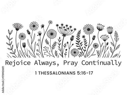 Black and white line art floral border with Christian scripture bible verse quote