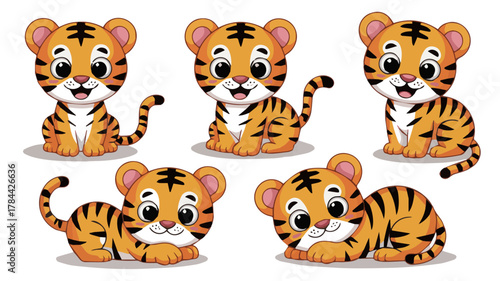 Isolated a kinds of deferent cute Tiger vector art with white background.