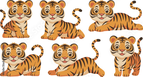 Isolated a kinds of deferent cute Tiger vector art with white background.