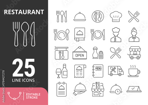 25 Line Icon Pack Restaurant Food Service