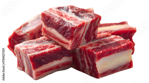 Pile of fresh raw beef short ribs isolated on transparent background