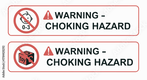 Choking Hazard Warning signs for small parts and ages 0-3 years isolated on white.
