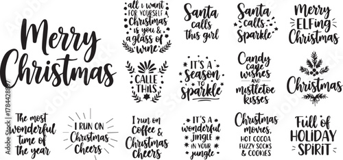 Merry Christmas SVG quote collection bundle for holiday apparel design and digital crafting