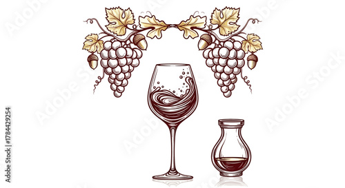 Elegant Sommelier Vector Elements, grape wreath and wine glass for tasting events branding