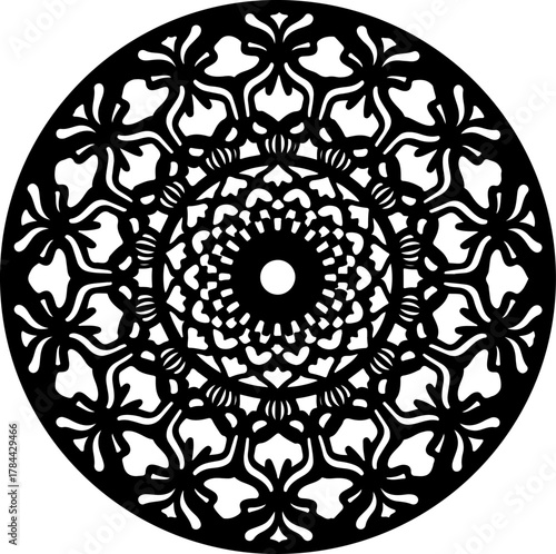 Detailed Black and White Sacred Geometry Mandala