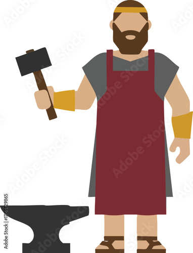 blacksmith with hammer and anvil, flat style clip art preview