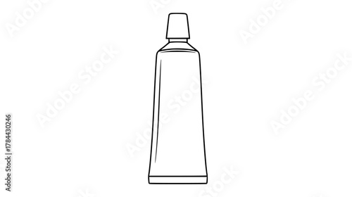 Minimalist outline drawing of a toothpaste tube, emphasizing the curved body, cap, and gentle squeeze form. (TOOTHPASTE OUTLINE)