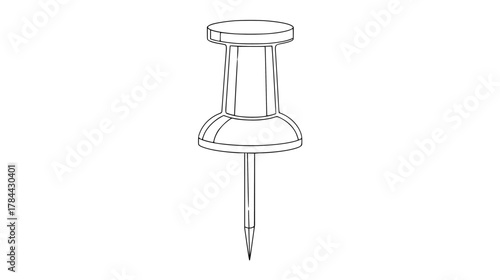 Minimalist outline drawing of a classic push pin (thumbtack), featuring a flat circular head and sharp pointed tip for bulletin boards. (PUSH PIN OUTLINE)