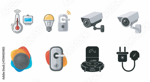 Collection of smart home technology icons for modern living