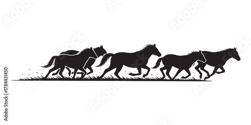 Silhouette of a herd of running horses