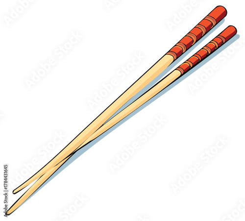 A pair of traditional wooden chopsticks with red handles vector illustration for Asian cuisine and dining