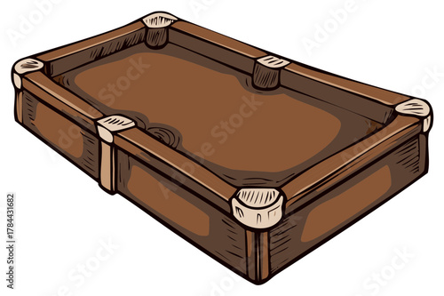 Illustration of a billiard table with pockets, brown color scheme