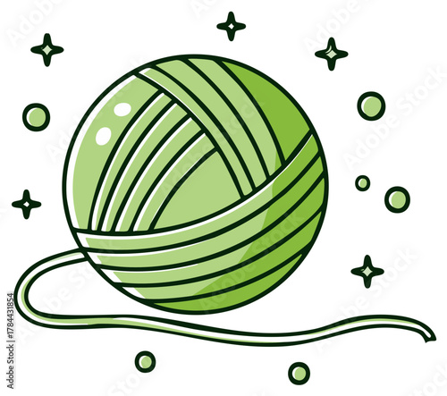 Cartoon Graphic of a Lime Green Yarn Ball with Stars and Circles for Crafting or Decoration