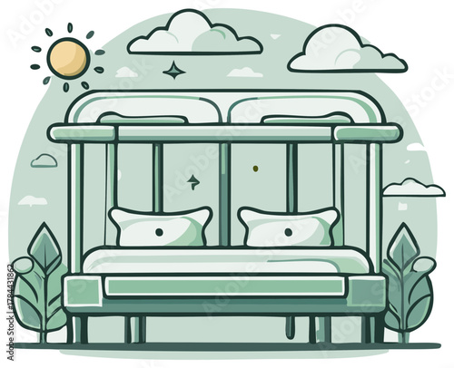 Minimalist Outdoor Daybed with Pillows Under Sunny Sky and Clouds