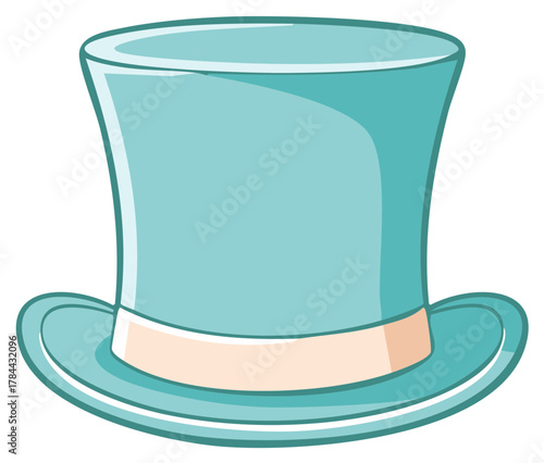 Teal top hat with a cream ribbon and a wide brim