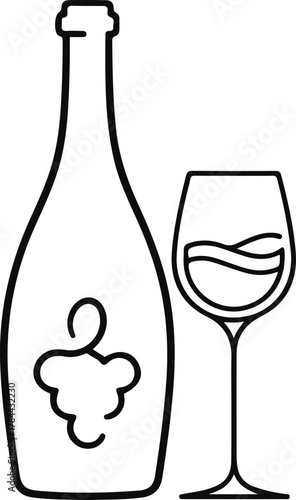 Elegant wine bottle and glass outline illustration, perfect for winerelated designs, isolated on white background simple and sophisticated, ideal for branding, menus, and promotional materials