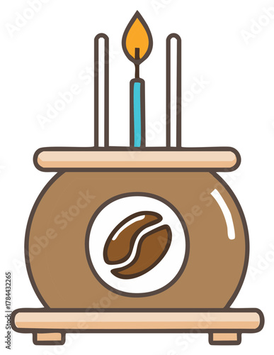 Coffee Bean Heater Illustration with Burning Candle and Warming Rack for Flavorful Experience
