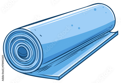 Stylized Light Blue Yoga Mat Rolled for Sports and Exercise Fitness
