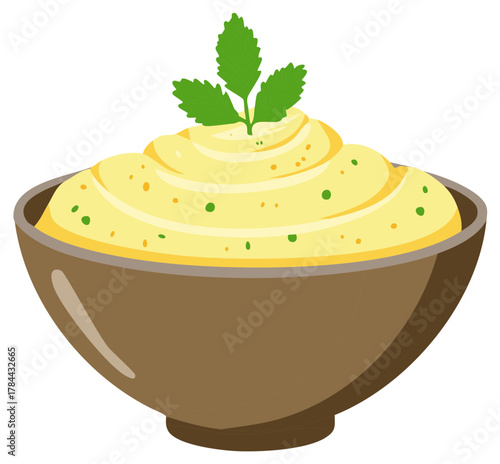 Creamy Puree in a Brown Bowl with Fresh Parsley Garnish Culinary Dessert