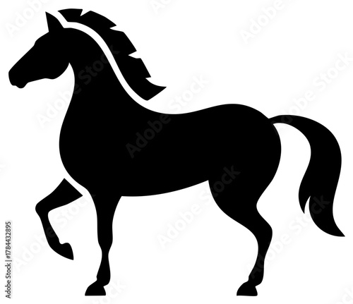 Elegant Black Silhouette of a Horse in Motion with Flowing Mane and Tail