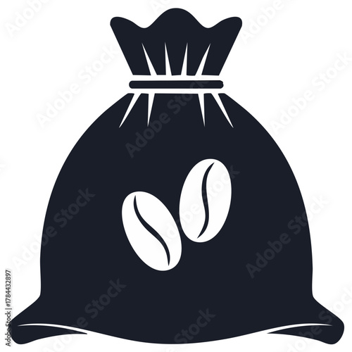 Coffee bag with beans logo icon simple black and white design