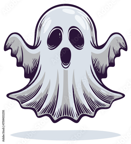 Spooky Ghost Cartoon Vector Illustration Floating with Open Mouth