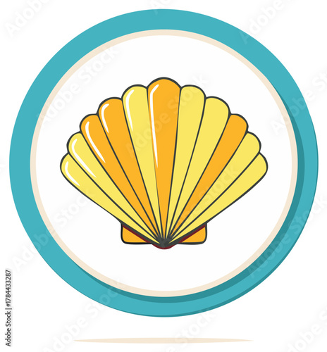 Colorful Cartoon Scallop Shell Vector Illustration. Simple Marine Life Icon for Summer Vacation.