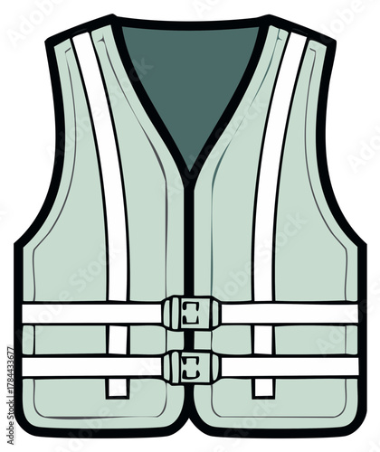 Safety Vest Illustration with Reflective Stripes and Buckles for Visibility and Protection