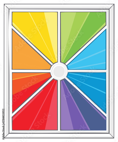 Colorful segmented window with rainbow colored segments isolated on white