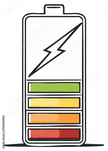 Colorful Battery Charge Level Indicator with Lightning Bolt Energy Symbol