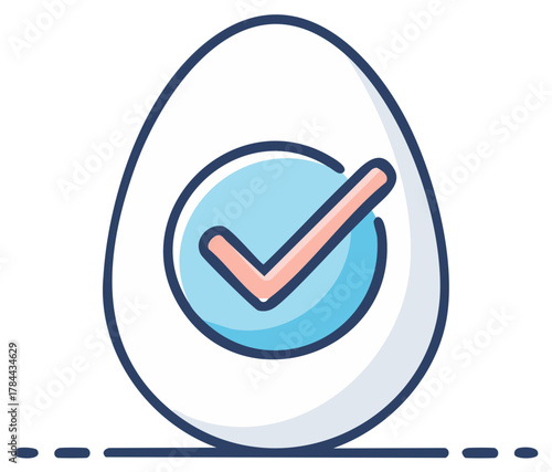 Egg with Check Mark Symbol,  Healthy Food Symbol, Food Approval,  Verified Egg, Valid Nutrient Icon,  Food Quality Assurance